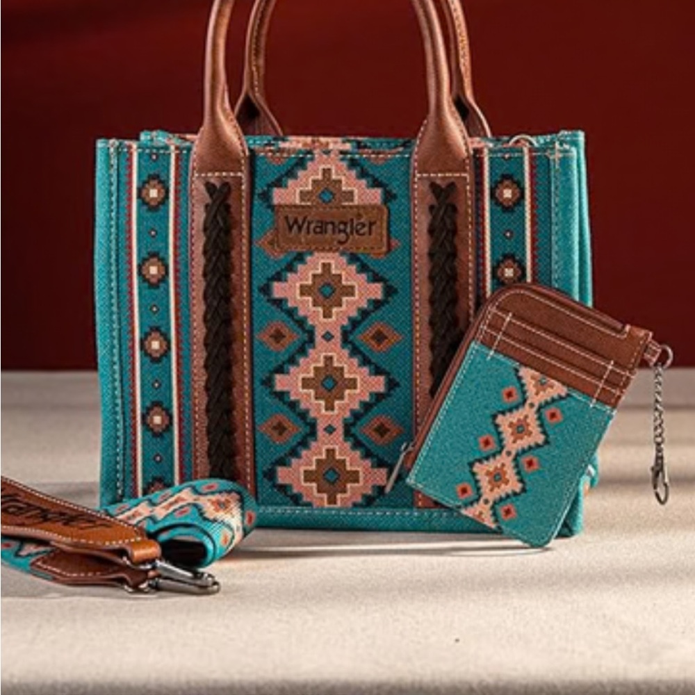Wrangler Teal and Brown Tote Set